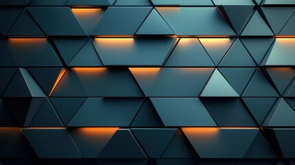Poster - Abstract geometric wall with glowing triangles