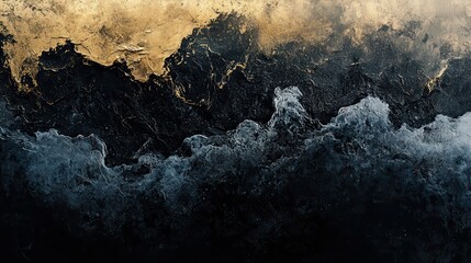 Poster - Abstract landscape of dark and light gold mountains and flowing water