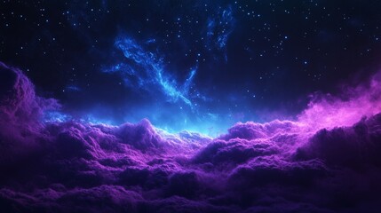 vibrant blue and pink nebula in dark night sky over clouds