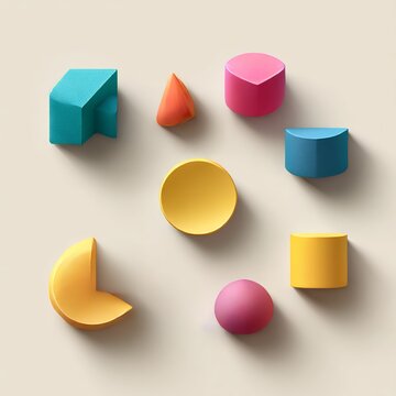 Assorted vibrant geometric forms in a clean arrangement for minimalistic design