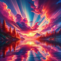 Wall Mural - Sunbeam Symphony in placid waters