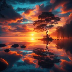 Wall Mural - Amber in tranquil dawn waters