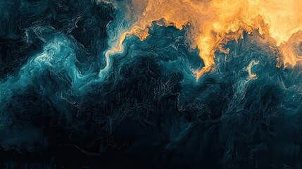 Poster - Abstract swirling textures of dark blues and warm oranges