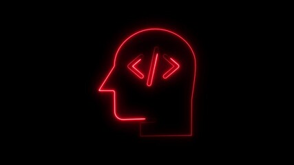 Neon head silhouette programming concept representing code and software development