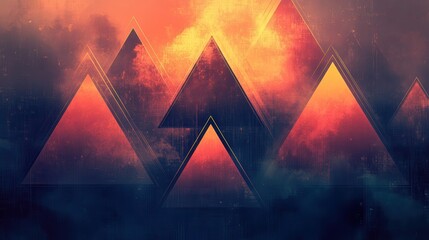 Poster - Abstract triangles in fiery clouds