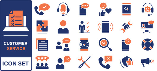 Poster - Customer service icon set. Containing customer satisfied, assistance, experience, feedback, operator and technical support icons.