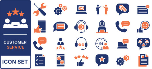 Poster - Customer service icon set. Containing customer satisfied, assistance, experience, feedback, operator and technical support icons.