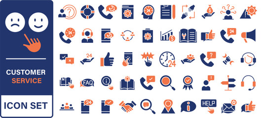Poster - Customer service icon set. Containing customer satisfied, assistance, experience, feedback, operator and technical support icons.