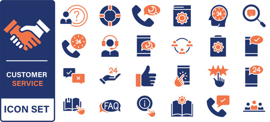 Poster - Customer service icon set. Containing customer satisfied, assistance, experience, feedback, operator and technical support icons.