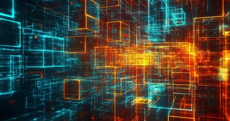 Poster - Digital technology concept. Cubes and digital connections. Abstract background. Abstract modern technology. Abstract futuristic. Future of technology. Digital Network. Space for text. 