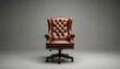 © Viktor - Brown leather office chair isolated. Elegant furniture piece, executive design. Comfortable armchair on wheels, luxury home or business interior. Studio shot product presentation on grey background.