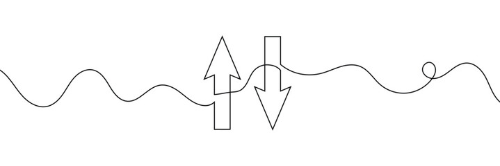 Aufkleber - Continuous one line drawing of arrow pointing up and down. Black thin line of two directions arrow icon isolated on white background. EPS10 vector illustration for banner, template, web, app, poster.