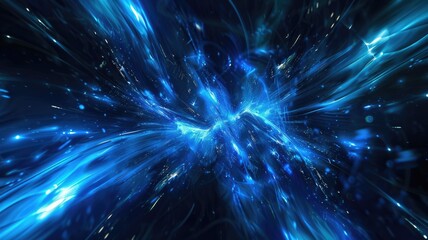 Poster - Abstract image beautiful blue light sparkling particles scattered across space background while swirling, create seamlessly scene effect perfect for designs evoke energetic and fantasy sense. AIG53.