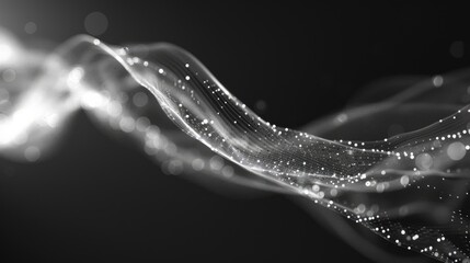 Fototapete - An abstract representation of data flow showcasing light particles and waves, creating a dynamic and futuristic visual perfect for technology themes.