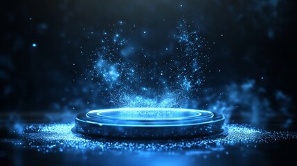 Poster - Abstract futuristic blue background. Futuristic circular podium. Empty podium. High technology. Design template technology. Abstract technology. Futuristic technology. Technology digital. Copy space