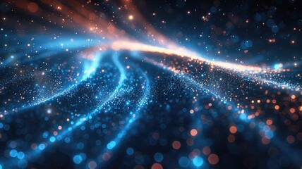 Poster - Sparkling laser beam effect dash with high-speed shine and emit colorful light on dark background convey sense of energy move in straight line dynamic on cosmic perfect for science fictional. AIG53.