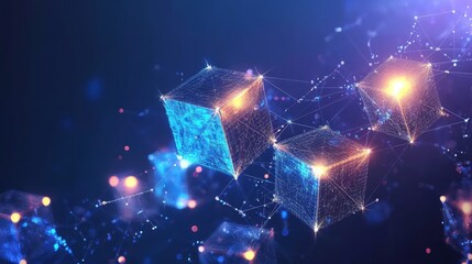 Poster - Digital technology concept. Cubes and digital connections. Abstract background. Abstract modern technology. Abstract futuristic. Future of technology. Digital Network. Space for text. 