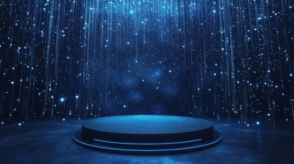Poster - Abstract futuristic blue background. Futuristic circular podium. Empty podium. High technology. Design template technology. Abstract technology. Futuristic technology. Technology digital. Copy space