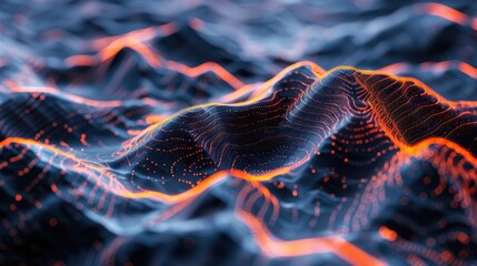 Fototapete - Explore an abstract visualization of telecommunication data, showcasing intricate waves and patterns that illustrate modern technology and data flow in a vibrant style.