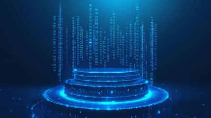 Poster - Abstract futuristic blue background. Futuristic circular podium. Empty podium. High technology. Design template technology. Abstract technology. Futuristic technology. Technology digital. Copy space