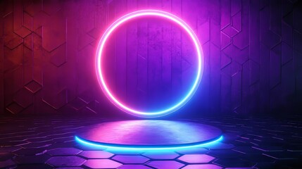 Poster - Abstract futuristic blue background. Futuristic circular podium. Empty podium. High technology. Design template technology. Abstract technology. Futuristic technology. Technology digital. Copy space