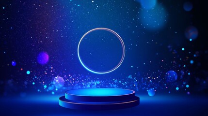 Poster - Abstract futuristic blue background. Futuristic circular podium. Empty podium. High technology. Design template technology. Abstract technology. Futuristic technology. Technology digital. Copy space