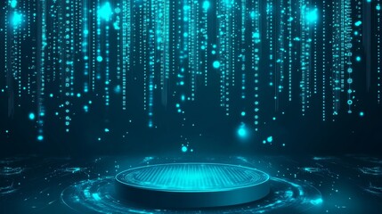 Poster - Abstract futuristic blue background. Futuristic circular podium. Empty podium. High technology. Design template technology. Abstract technology. Futuristic technology. Technology digital. Copy space