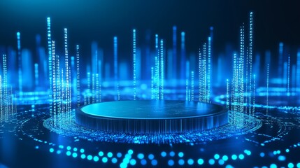 Poster - Abstract futuristic blue background. Futuristic circular podium. Empty podium. High technology. Design template technology. Abstract technology. Futuristic technology. Technology digital. Copy space