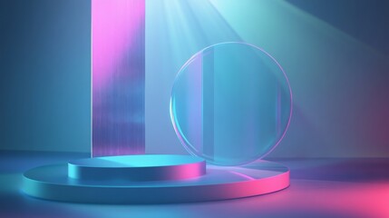 Poster - Abstract digital background.Global network and connectivity. Abstract futuristic blue glowing podium. Technology and science. Futuristic technology. High tech. Copy space