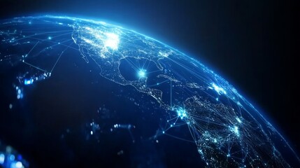 Poster - World map and global network connection. Digital global network. Abstract background. Futuristic technology. Worldwide network connection. International connections. 