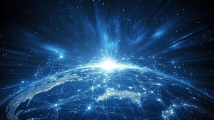 Poster - World map and global network connection. Digital global network. Abstract background. Futuristic technology. Worldwide network connection. International connections. 