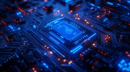 Poster - Abstract technology. Data protection and cyber technology. Digital security. Lock on the circuit board. Abstract circuit board with a lot of micro chips. Futuristic technology 