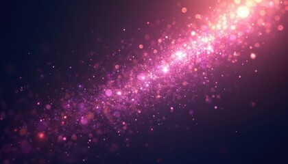 Poster - Abstract illustration of elegant purple sparkle effect on dark background. Sparkles, glow, bokeh, dust, shine create romantic mood, festive atmosphere. Design template for social media, web, print,