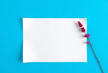Wall Mural - Blank white paper sheet isolated on blue background, pure, blue