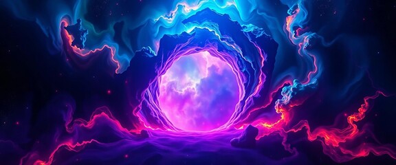 Wall Mural - cosmic portal, vibrant nebula backdrop, swirling neon colors, interstellar gateway, vibrant hues, di