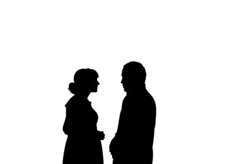 Wall Mural - Two figures in silhouette, conversing, ample negative space, shapes, silhouette