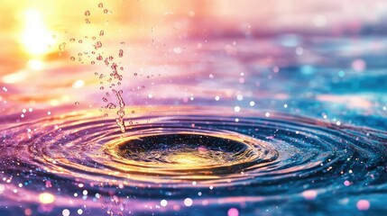 Poster - Dynamic ripple effect with glowing high-tech liquid rings expanding across deep blue water, creating a sleek and futuristic look