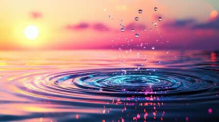 Poster - Electric blue ripples with luminous ring patterns forming on dark water, blending futuristic minimalism with high-energy abstraction