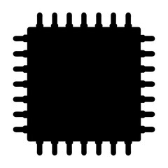 Poster - Black silhouette of a computer microchip component with pins on all sides