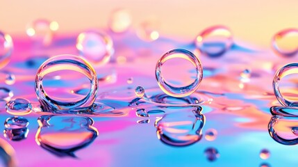 Poster - Liquid rings with luminous edges ripple across a deep blue surface, evoking high-tech elegance and abstract futuristic motion