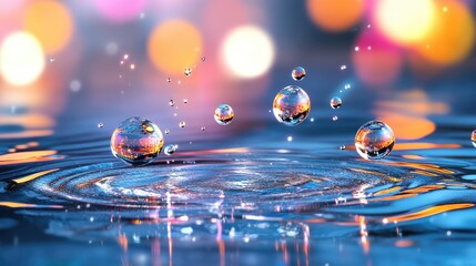 Poster - Liquid rings with luminous edges ripple across a deep blue surface, evoking high-tech elegance and abstract futuristic motion