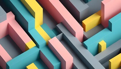 Aufkleber - Geometric arrangement of colorful rectangular blocks in shades of pink yellow teal and gray