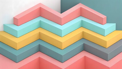 Aufkleber - Pastel colored zigzag pattern with stacked geometric shapes creating a modern abstract design