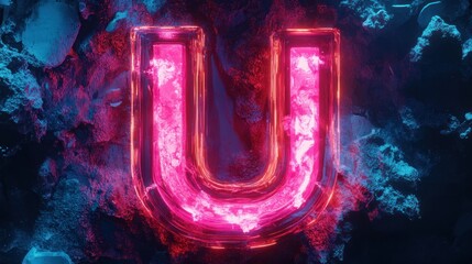 Poster - Glowing letter U, fiery texture, abstract background, digital art, website design