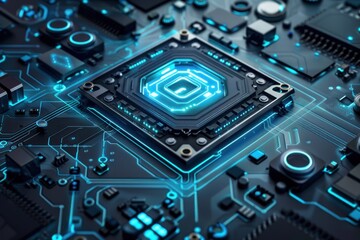 Poster - Futuristic Technology, Close-Up of a High-Tech Microchip