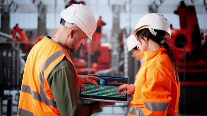 Poster - Engineer Using Computer In Electric Car Factory