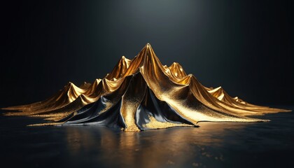 Poster - Abstract gold and black mountain landscape. Elegant design, luxury concept. Shiny golden fabric flows over dark mountains, reflecting light, suggesting wealth, power, and achievement. Modern decor.