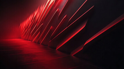 Poster - Abstract architecture interior featuring dramatic red lighting and geometric wall design creating a modern backdrop