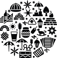 Poster - A seamless set of vector icons featuring Christmas, birthday, and party celebration design symbols