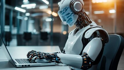 Poster - Robot working on a laptop in an office